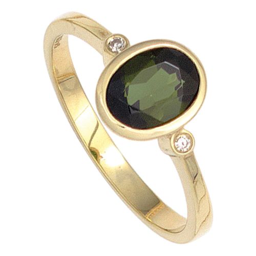 Diamantring JOBO Gr. 60, gelb (gelbgold 585), Fingerringe, Damen, 60, SI = kleine Einschlüsse, Gelbgold 585-Diamanten, Gelbgold 585, Diamanten, 585 Gold mit 2 Diamanten und Turmalin