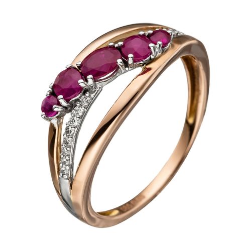 Diamantring JOBO Gr. 54, rosa (roségold 585), Fingerringe, Damen, 54, P1 = bei 10-facher Vergrößerung erkennbare Einschlüsse, Roségold 585-Diamanten, Rosu00e9gold 585, Diamanten, 585 Roségold mit Rubin und 16 Diamanten