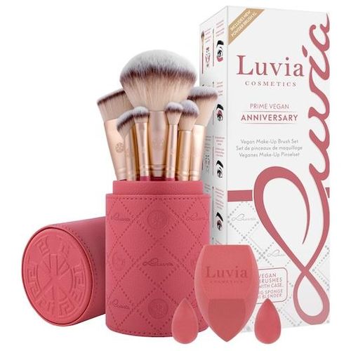 Luvia Cosmetics Pinsel Pinselset Prime Vegan Anniversary 202 Powder Brush XL + 213 Blush Brush + 114 Buffer + 135 Prime Concealer + 204 Highlighter + 222 Contour Brush + 314 Eye Shader + 323 Smudger + 328 Soft Blender + 430 Brow Duo + Diamond Makeup Sponge + Mini Blender Set + Brush Tube