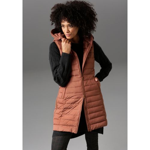 Steppweste ANISTON CASUAL, Damen, Gr. 48, braun (zimt), Steppware, Obermaterial: 100% Polyester. Futter: 100% Polyester. Wattierung: 100% Polyester, unifarben, modisch, figurbetont ca. Mitte Oberschenkel, Westen, mit verstellbarer Kapuze