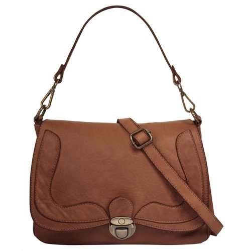 Umhängetasche SAMANTHA LOOK, Damen, Gr. B/H/T: 28cm x 21cm x 7cm onesize, braun (cognac), Leder, vintage, Taschen, echt Leder, Made in Italy