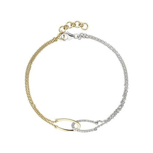 Goldarmband JOBO Armbänder Gr. Gelbgold 585-Weißgold 585-Diamanten, gelb (gelbgold 585) Damen 2-reihig 585 Gold bicolor mit 18 Diamanten 19,5 cm