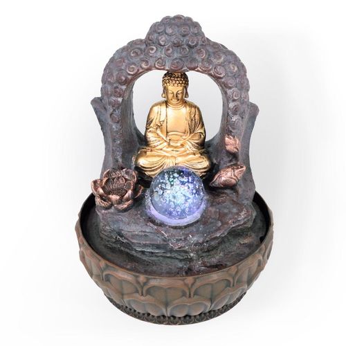 Lemodo Zimmerbrunnen mit LED-Beleuchtung, Dekobrunnen “Buddha mit Lotusblüte” für die Wohnung