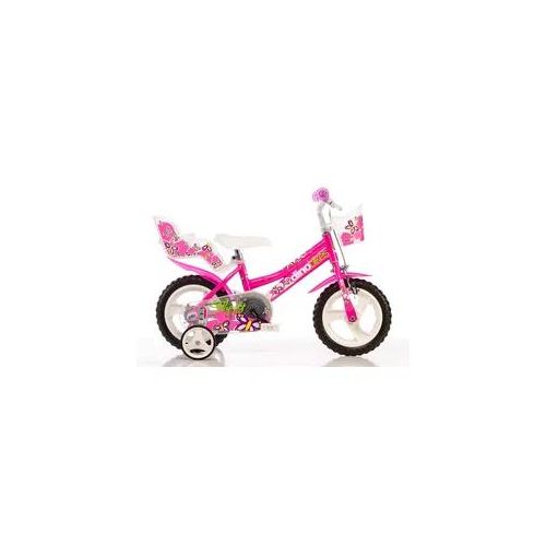 Kinderfahrrad DINO "Mädchenfahrrad 12 Zoll" Fahrräder Gr. 22cm, 12 Zoll (30,48cm), pink Kinder mit Stützrädern, Korb und Puppensitz