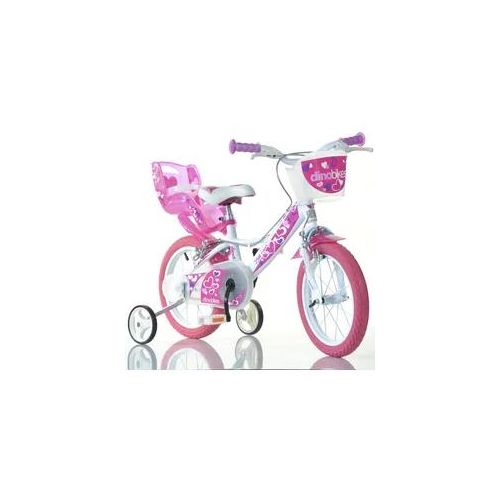 Kinderfahrrad DINO "Mädchenfahrrad 16 Zoll" Fahrräder Gr. 28cm, 16 Zoll (40,64cm), rosa Kinder mit Stützrädern, Korb und Puppensitz