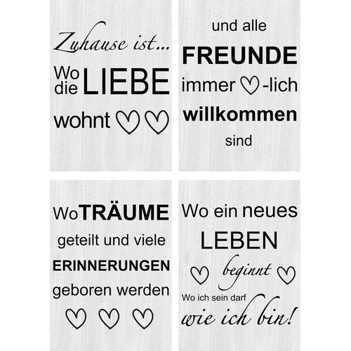 Artland Poster »Wo die Liebe wohnt 1-4«, Sprüche & Texte, (4 St.), Poster, Wandbild, Bild, Wandposter