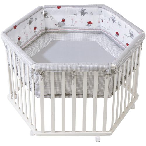 roba® Laufgitter »Adam & Eule, weiss, 6-eckig«, bis 15 kg, mit Stoffeinlage und Nestchen