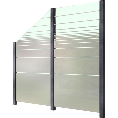 Zaun STAKET PRO, grau, H:188cm L:229cm, Aluminium, Glas, Zaunelemente, Glaszaun, Gesamtlänge: 2,29 m, 3 Pfosten
