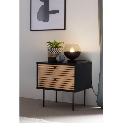 Nachtkommode SALESFEVER Sideboards Gr. B/H/T: 50cm x 50cm x 40cm, Nachtkommode Schwarz/Eiche Echtholzfurnier, 2 St., beige (natur) im Scandi Design