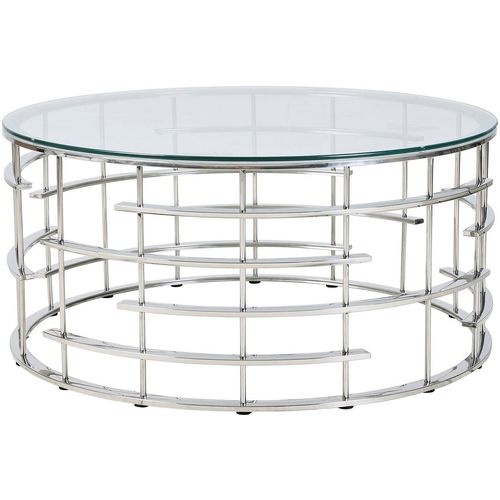 Couchtisch SALESFEVER, silber (silber, silber, klar), B:90cm H:42cm T:90cm, Metall, Sicherheitsglas, Tische, Gestell gefertigt aus rostfreiem Edelstahl