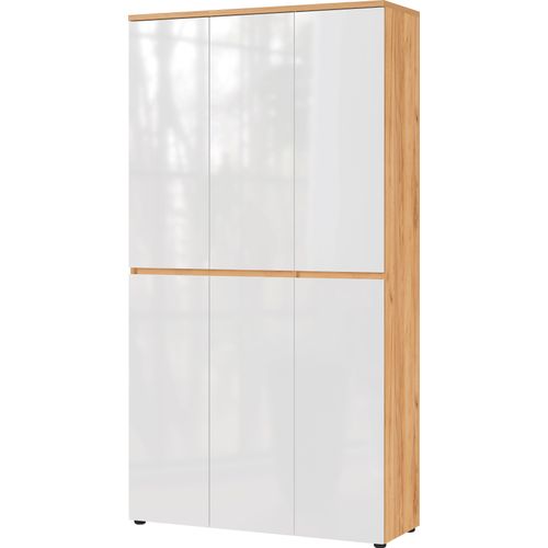 Mehrzweckschrank GERMANIA, weiß (navarra, eiche, nachbildung, weiß), B:105cm H:199cm T:41cm, Schränke, mit Einlegeböden zur individuellen Gestaltung, Fronten in Hochglanz