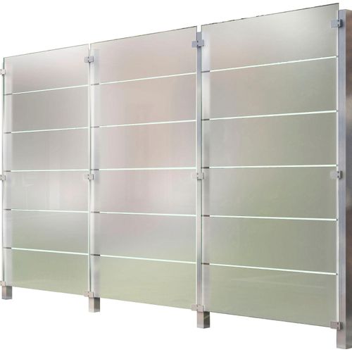 Zaun STAKET PRO, silber (silberfarben), Pfosten: 4 St., Edelstahl, Glas, Zaunelemente, Glaszaun, Gesamtlänge: 3,225 m, 4 Pfosten