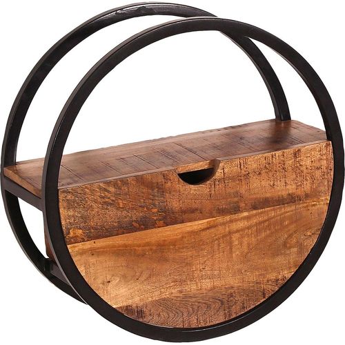 Wandregal SIT, schwarz (natur, schwarz), B:50cm H:50cm T:20cm, Massivholz, Metall, Regale, Mit Schublade aus Mangoholz