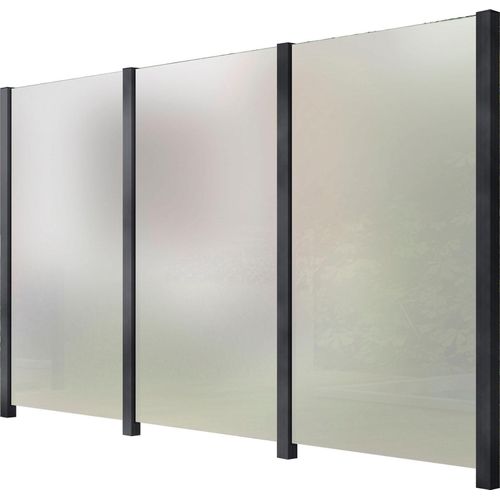 Zaun STAKET PRO, grau (anthrazit), Pfosten: 4 St., Aluminium, Glas, Zaunelemente, Glaszaun, Gesamtlänge: 3,361 m, 4 Pfosten