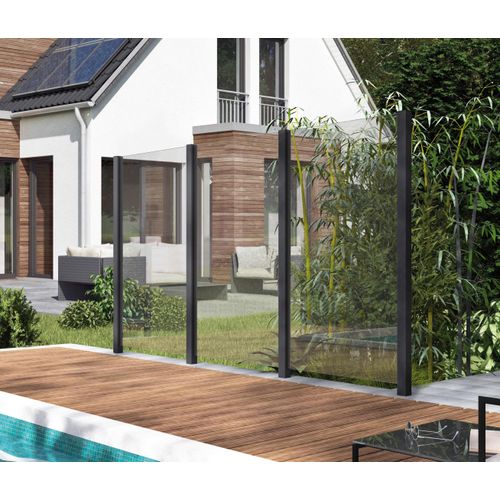 Zaun STAKET PRO, grau (anthrazit), Pfosten: 4 St., Aluminium, Glas, Zaunelemente, Glaszaun, Gesamtlänge: 3,361 m, 4 Pfosten