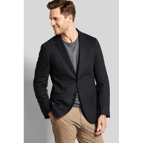 Sakko BUGATTI, Herren, Gr. 50, grau (dunkelgrau), 39% Viskose, 36% Polyamid, 20% Polyester, 5% Elasthan, kariert, casual, slim fit, Langarm Manschette, Sakkos, mit dezentem Karomuster