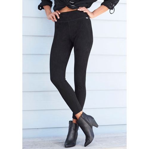 Leggings LASCANA, Damen, Gr. 32/34, N-Gr, schwarz, Samt, Obermaterial: 92% Polyester, 8% Elasthan, unifarben, casual, eng lang, Hosen, in Velourleder-Optik