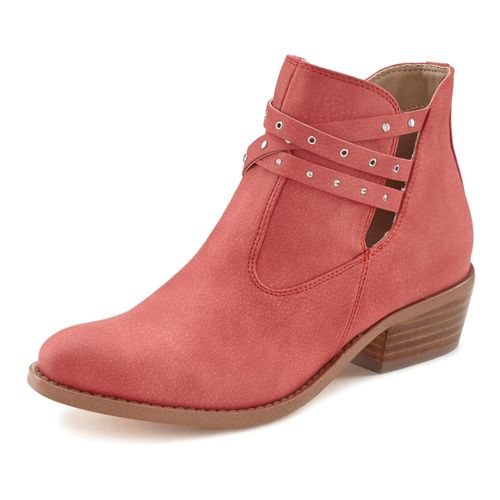 Westernstiefelette LASCANA, Damen, Gr. 38, rot, Obermaterial: 100% Lederimitat. Futter: 100% Lederimitat. Decksohle: 100% Lederimitat. Laufsohle: 100% Synthetik, unifarben, casual, Schuhe Ankleboots Cowboyboots, Cowboy Boots, Ankle Stiefelette mit Zierbändern & Blockabsatz VEGAN