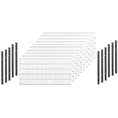 Doppelstabmattenzaun PEDDY SHIELD, grau (anthrazit), H:83cm, Stahl, Zaunelemente, 83 cm hoch, 10 Matten für 20 m Zaun, mit 11 Pfosten
