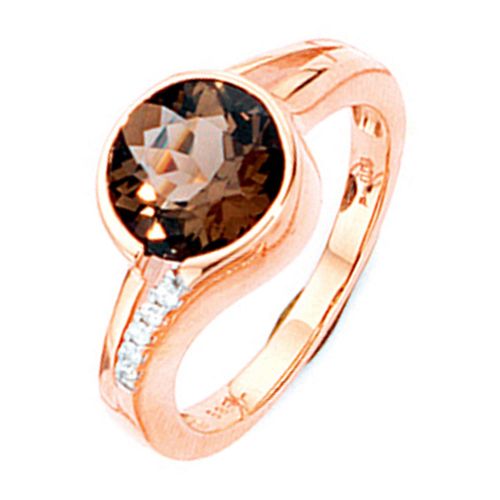 Diamantring JOBO Gr. 52, rosa (roségold 585), Fingerringe, Damen, 52, P1 = bei 10-facher Vergrößerung erkennbare Einschlüsse, Roségold 585-Diamanten, Rosu00e9gold 585, Diamanten, 585 Roségold mit Rauchquarz und 5 Diamanten