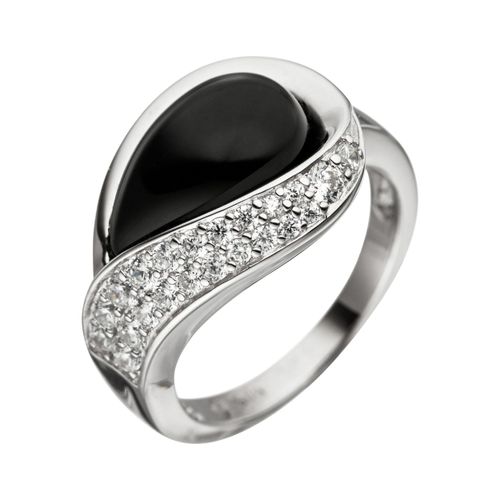 Silberring JOBO Fingerringe Gr. 52, Silber 925 (Sterlingsilber), silberfarben (silber 925) Damen 925 Silber mit Onyx und Zirkonia