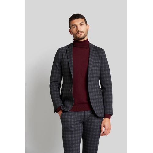 Sakko BUGATTI, Herren, Gr. 54, grau (dunkelgrau), 84% Polyester, 12% Viskose, 4% Elasthan, kariert, casual, slim fit, Langarm Manschette, Sakkos, mit high-Stretch Funktion