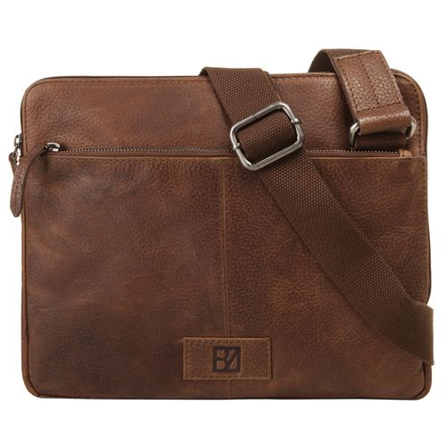 Umhängetasche BODENSCHATZ, Damen, Gr. B/H/T: 31cm x 25cm x 2cm onesize, braun (cognac), Leder, Strukturmuster, Taschen, echt Leder