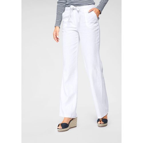 Leinenhose ANISTON CASUAL, Damen, Gr. 36, N-Gr, weiß, Web, Obermaterial: 55% Leinen, 45% Viskose, Leinenoptik, unifarben, Basic, figurumspielend lang, Hosen, mit Bindeband, Topseller