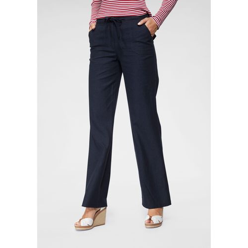 Leinenhose ANISTON CASUAL, Damen, Gr. 38, N-Gr, blau (marine), Web, Obermaterial: 55% Leinen, 45% Viskose, Leinenoptik, unifarben, Basic, figurumspielend lang, Hosen, mit Bindeband, Topseller