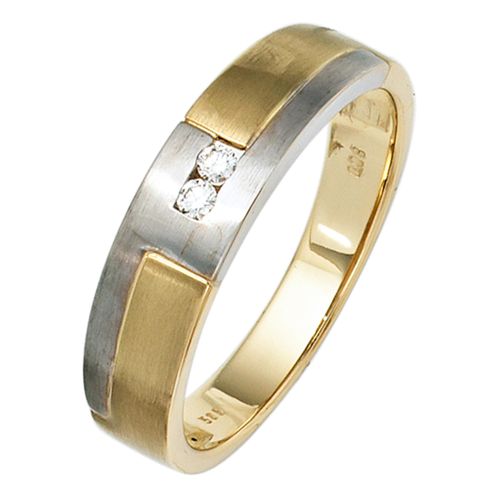 Diamantring JOBO Gr. 60, gelb (gelbgold 585), Fingerringe, Herren, 60, SI = kleine Einschlüsse, Gelbgold 585-Weißgold 585-Diamanten, Gelbgold 585, Weißgold 585, Diamanten, 585 Gelbgold Weißgold mit 2 Diamanten