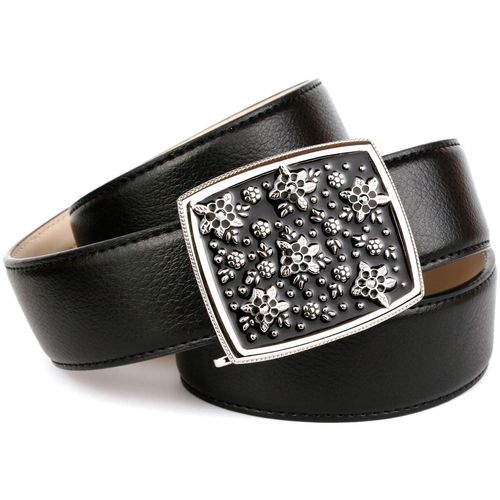 Ledergürtel ANTHONI CROWN, Damen, Gr. 90, schwarz, Leder, unifarben, Gürtel, mit handgefertigter Glasur-Schließe, florales Muster