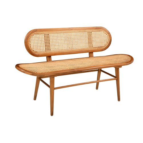 Sitzbank SIT, beige (natur, natur), B:141cm H:81cm T:50cm, Massivholz, Geflecht Rattan, Sitzbänke, Sitz- und Rückenfläche mit Rattangeflecht