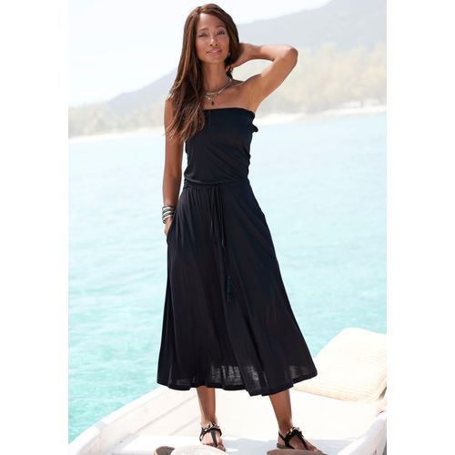 Bandeaukleid LASCANA, Damen, Gr. 46, N-Gr, schwarz, Jersey, Obermaterial: 100% Viskose, unifarben, casual, figurumspielend kniebedeckend, ohne Ausschnitt, ohne Ärmel, Kleider, in Midilänge, schulterfreies Sommerkleid, Strandkleid, Basic