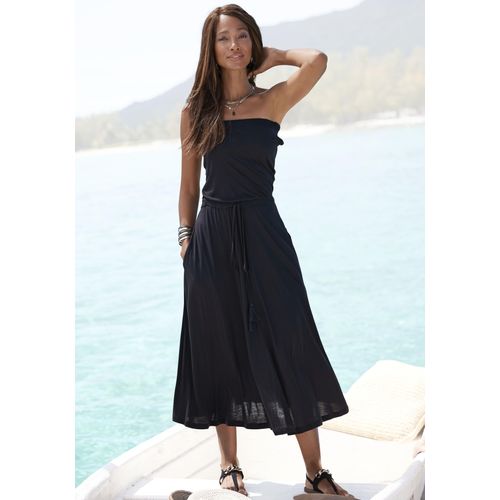 Bandeaukleid LASCANA, Damen, Gr. 42, N-Gr, schwarz, Jersey, Obermaterial: 100% Viskose, unifarben, casual, figurumspielend kniebedeckend, ohne Ausschnitt, ohne Ärmel, Kleider, in Midilänge, schulterfreies Sommerkleid, Strandkleid, Basic