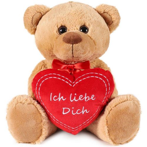 BRUBAKER Kuscheltier Teddybär mit Ich liebe Dich Herz (Valentinstagsgeschenk, 1-St), kleiner Teddy Bär, Stofftier Plüschtier mit Liebesbotschaft, braun