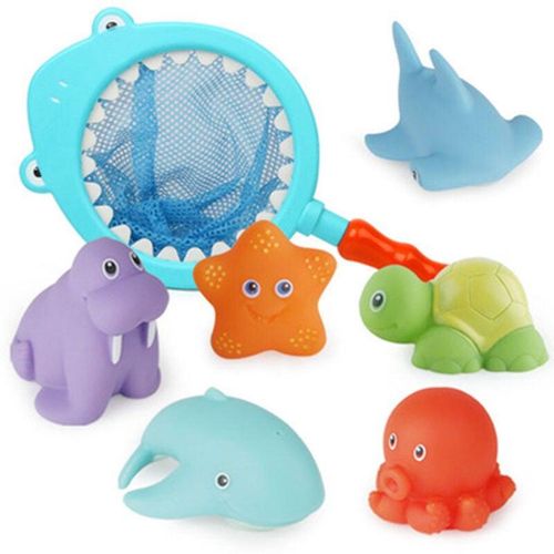 7 Stück Badespielzeug Badewanne Spielzeug Kinder,mit Fischernetz