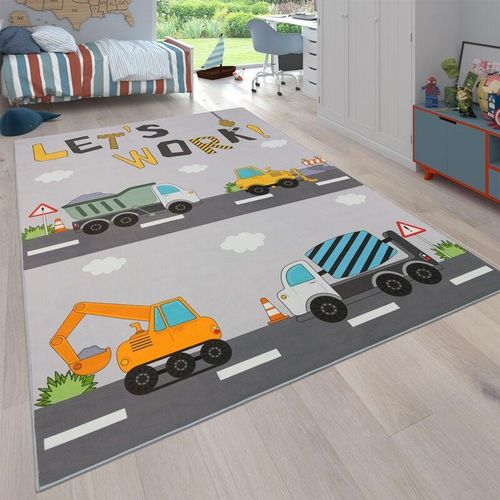 Paco Home - Teppich Kinderzimmer Kinderteppich Spielteppich Rutschfest Grau Creme 200 cm Quadrat