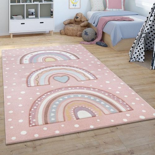 Paco Home - Kinderteppich Kinderzimmer Teppich Kurzflor Junge Mädchen Herz Punkte Rosa 120x170 cm