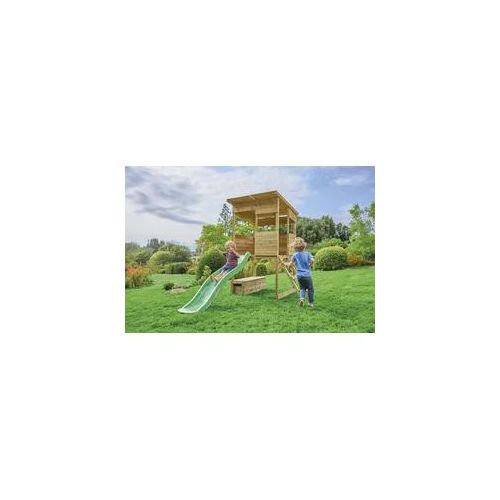 Spielhaus 50NRTH "»Holz Stelzenhaus, Wildnis«" Spielhäuser beige (natur) Kinder Spielhaus mit Rutsche, Natur