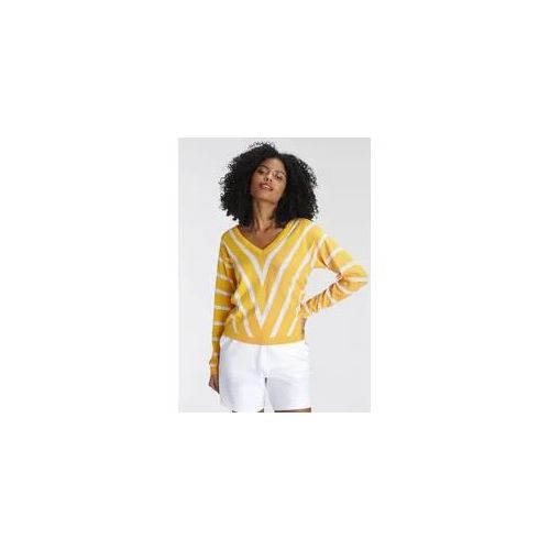 AJC V-Ausschnitt-Pullover, im trendigen Streifen-Design-Mix AJC gelb-weiß 40/42 (M)