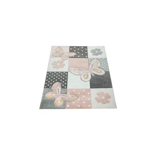 Kinderteppich PACO HOME "Cosmo 220" Teppiche Gr. B: 240cm, 12mm, L: 340cm, bunt (mehrfarbig) Kinder 3D-Design, Patchwork Muster, niedliches Motiv Schmetterlinge & Punkte