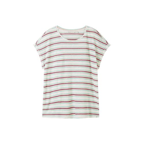 TOM TAILOR DENIM Damen T-Shirt mit Streifenmuster, weiß, Streifenmuster, Gr. XL, viskose