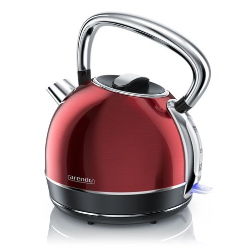 Arendo Retro Wasserkocher Edelstahl, Vintage Style, 1,7 L, 2200 W, austauschbarer Kalkfilter, automatische Abschaltung, Rot Image