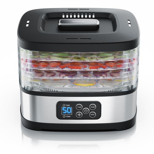 Arendo Dörrautomat mini mit Temperaturregler - Dehydrator - 5 Etagen - Timer 1 bis 72 h - 5 Einlegefächer - je Fach zwei Höhen - Food Fleisch Kräuter