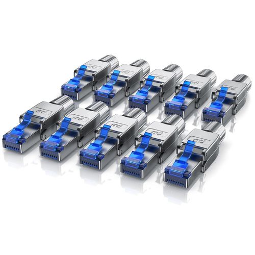Primewire 10x Netzwerk-Adapter RJ-45 (Ethernet) zu Netzwerkkabel, Netzwerkstecker RJ45 CAT 8 - Gigabit Ethernet LAN Kabel - 40 Gbit/s, silber
