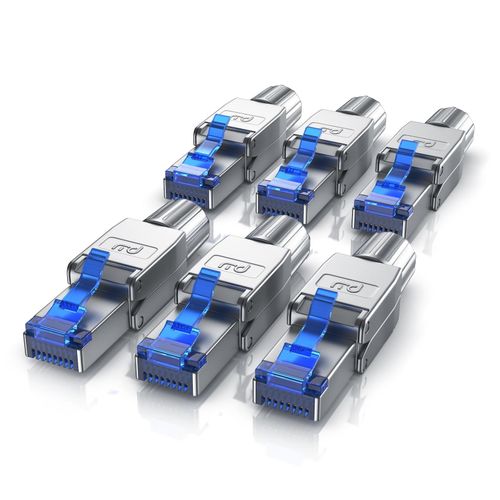 Primewire 6x Netzwerk-Adapter RJ-45 (Ethernet) zu Netzwerkkabel, Netzwerkstecker RJ45 CAT 8 - Gigabit Ethernet LAN Kabel - 40 Gbit/s, silber