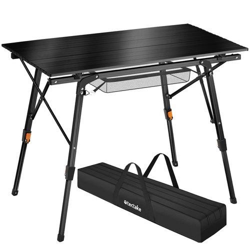 tectake® Campingtisch, faltbar, höhenverstellbar, 90 x 52 x 47 - 70 cm