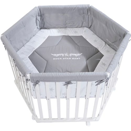 roba® Laufgitter »Rock Star Baby, 6-eckig, weiss«, bis 15 kg, mit Stoffeinlage und Nestchen; Rollen, höhenverstellbar