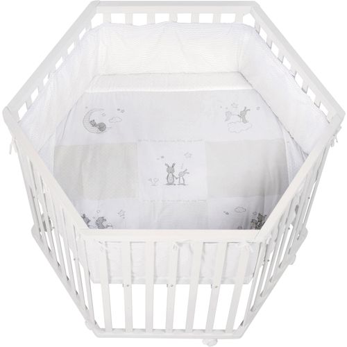 roba® Laufgitter »Fox & Bunny, weiss, 6-eckig«, bis 15 kg, mit Stoffeinlage und Nestchen