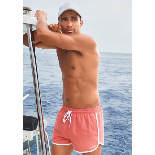 Badeshorts CHIEMSEE, Herren, Gr. L (52), N-Gr, rot (lachs), Polyester, unifarben mit Farbeinsatz, Badehosen, mit Kontrastpiping